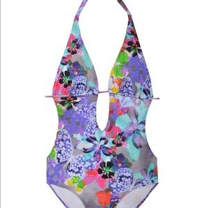 Cosabella Mare Farfalla one piece. Butterfly grey print swimsuit. Size M